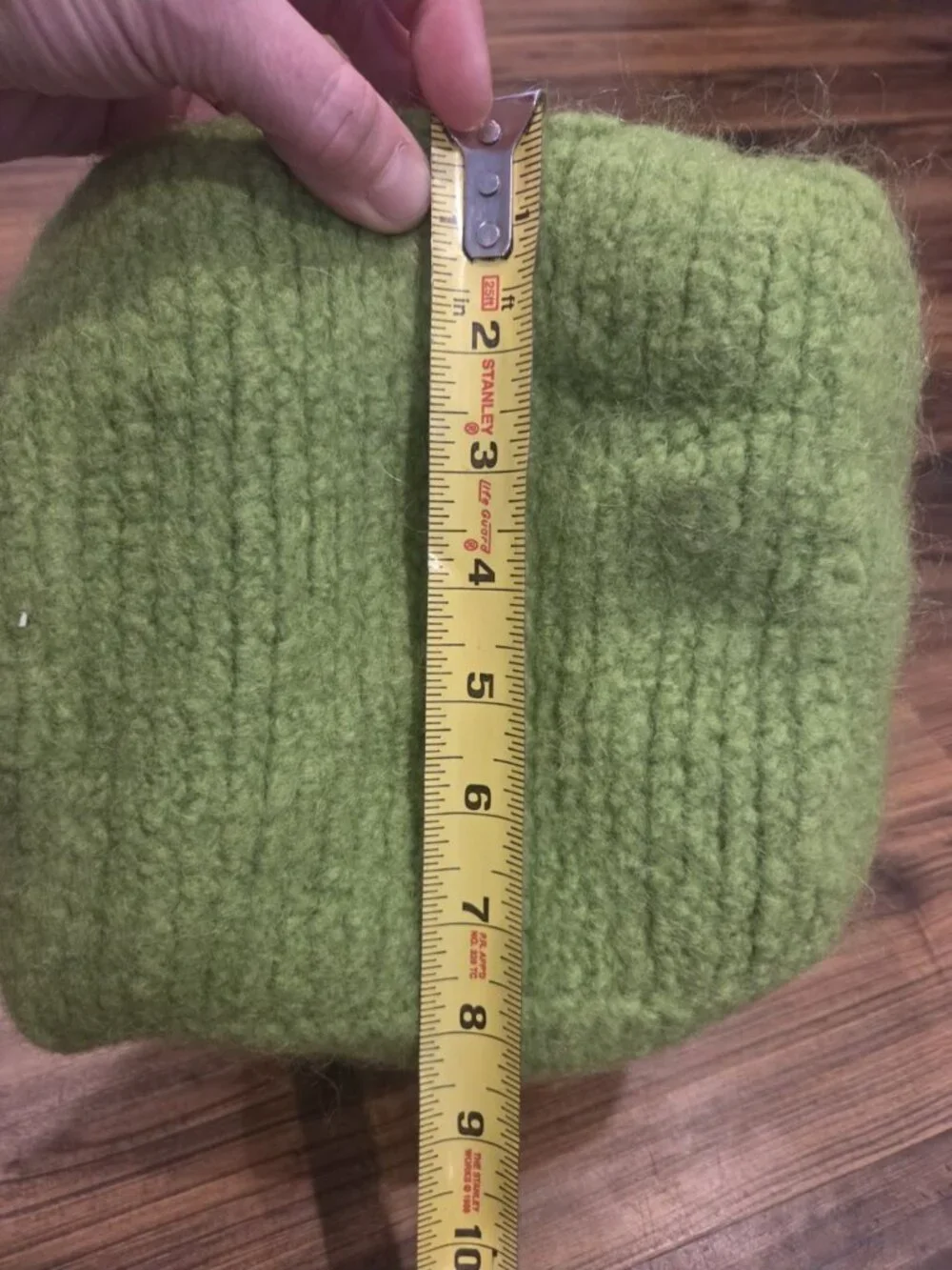 Handmade Felted Wool Tote Lime Green & Pink Parallel Straps Toggle Closure